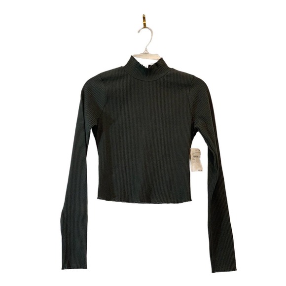 Good American Gray Ink Ribbed Cropped Mock Turtleneck Top Size 2 Small - Picture 1 of 7